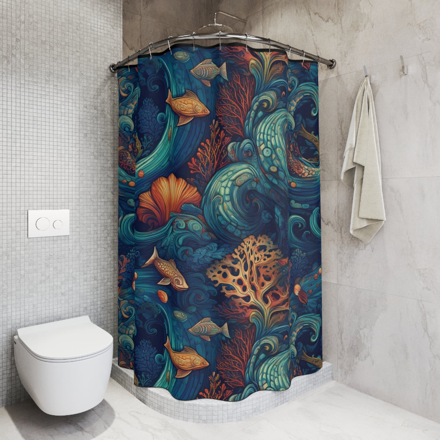 Ocean Reef-Inspired Shower Curtain with Vibrant Marine Life Design