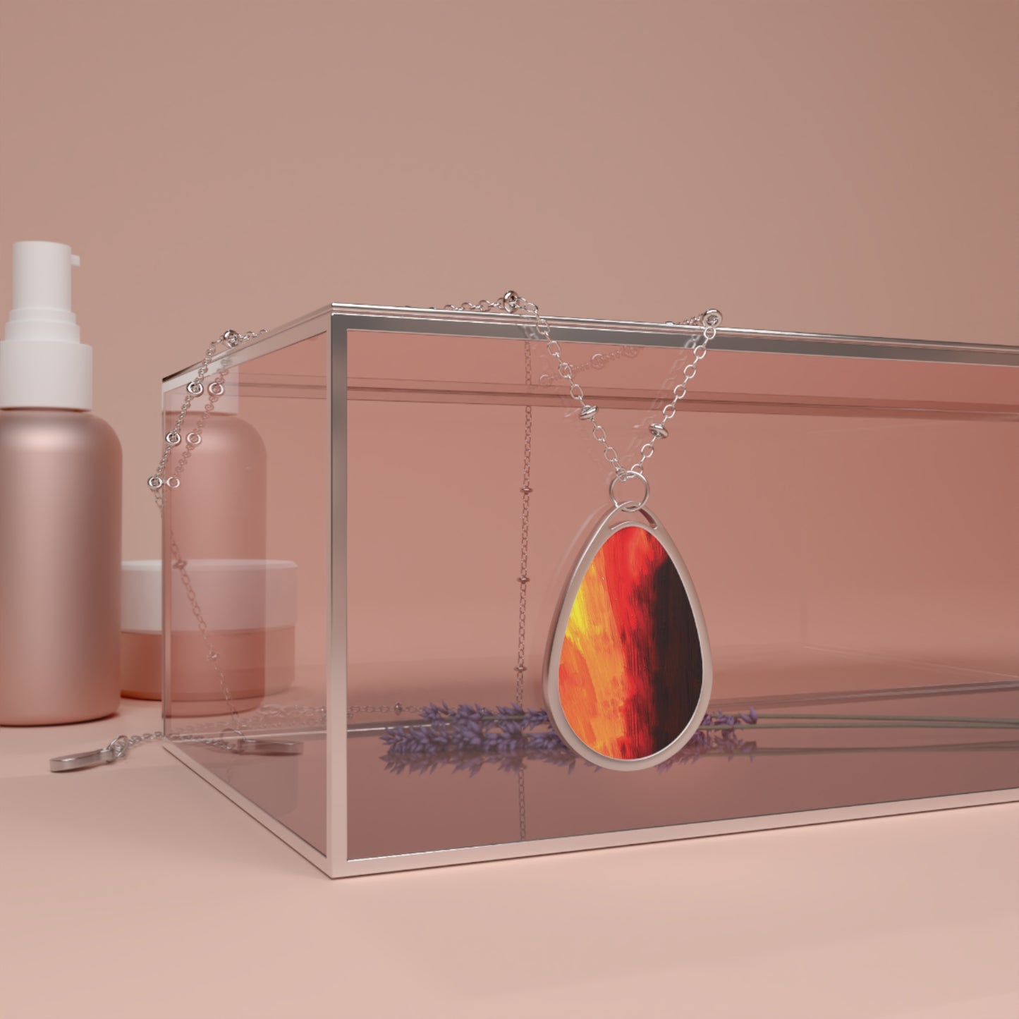 Red Paint Strokes, Blaze Fire Oval Necklace