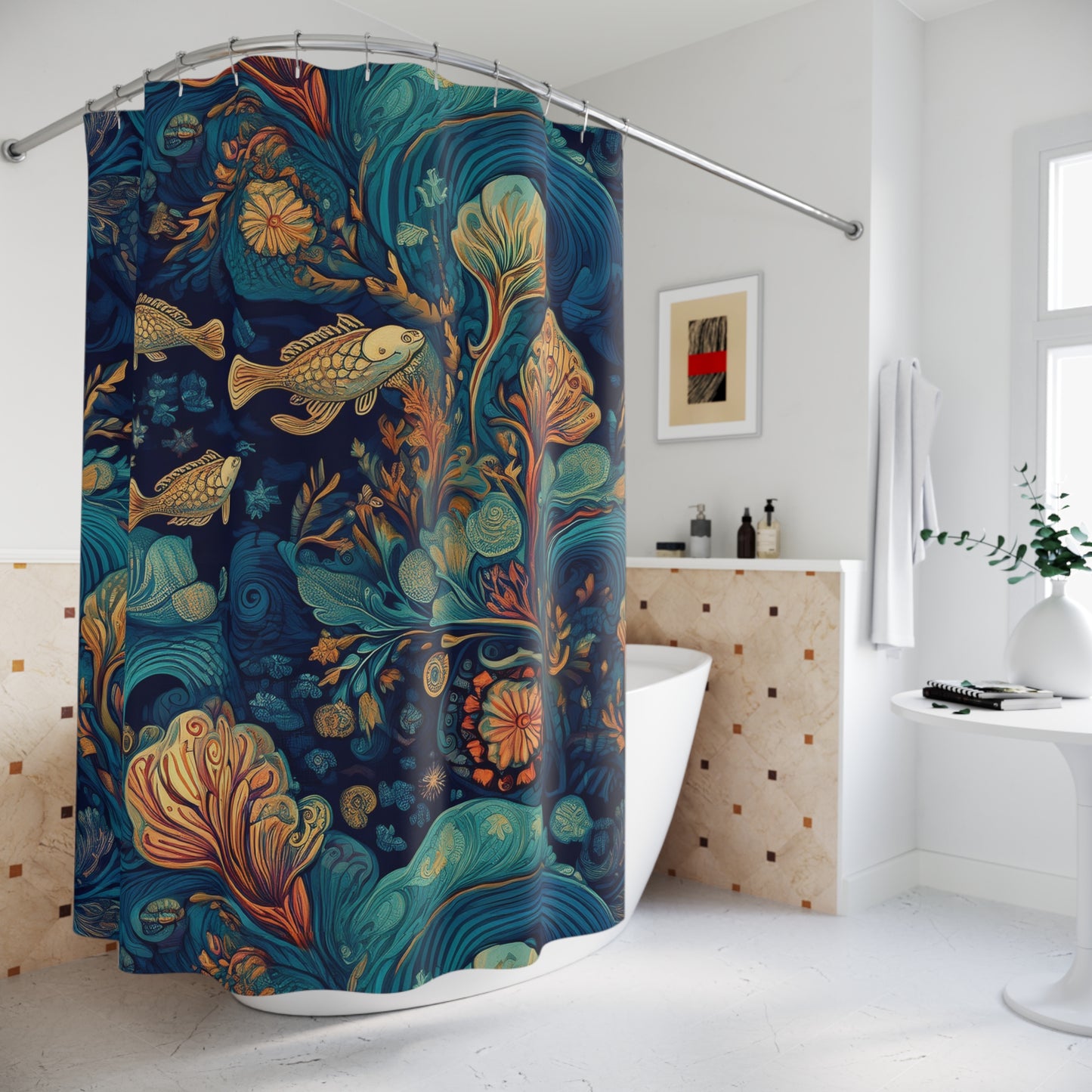Oceanic Dream Shower Curtain, Nautical Bathroom Decor, Aquatic Theme, Bathroom Gift, Coastal Vibes, Fish Pattern