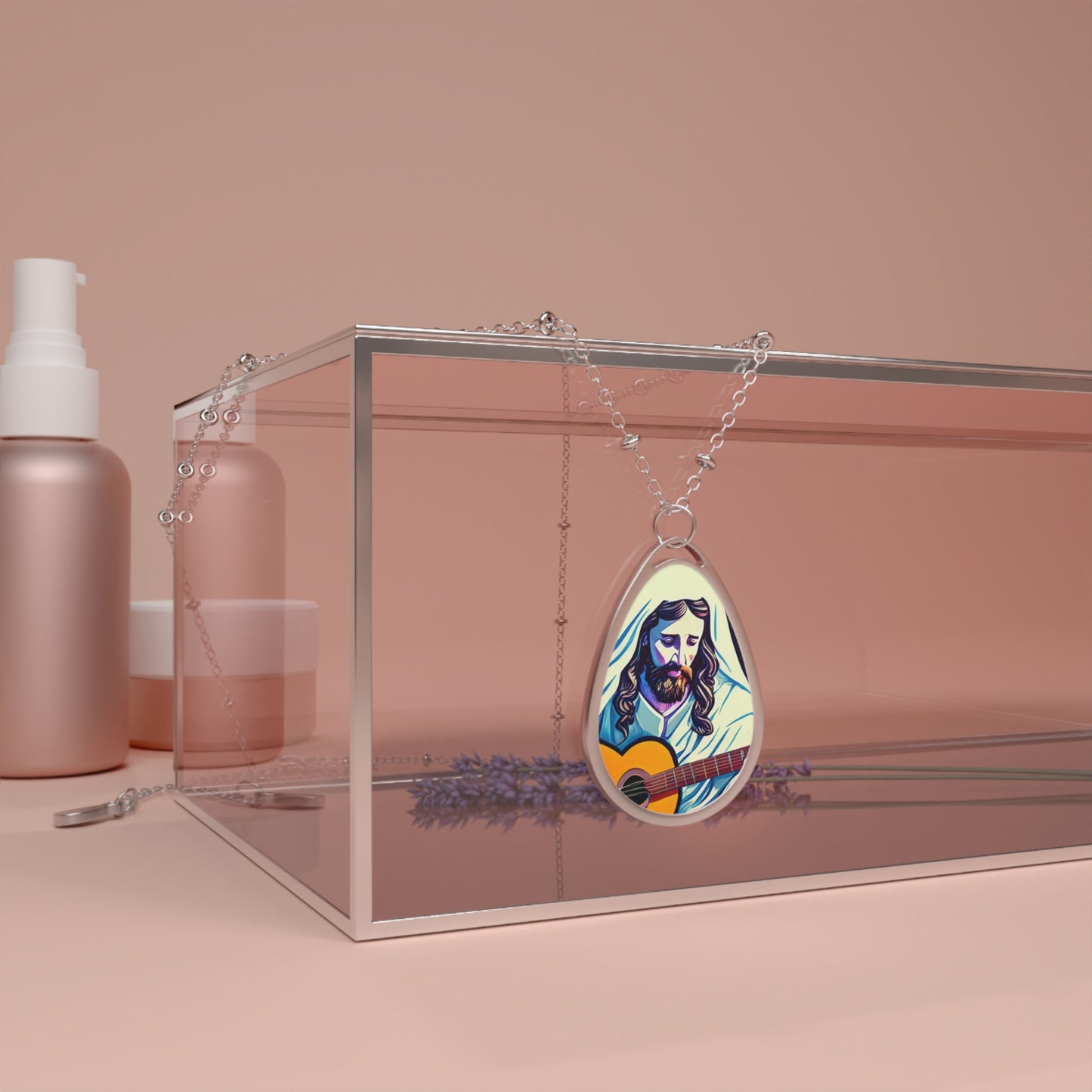 Handcrafted Pendant w/ Jesus Playing Guitar, Spiritual Jewelry, Gift for Music Lovers, Religious Necklace, Boho Accessories, Unique art