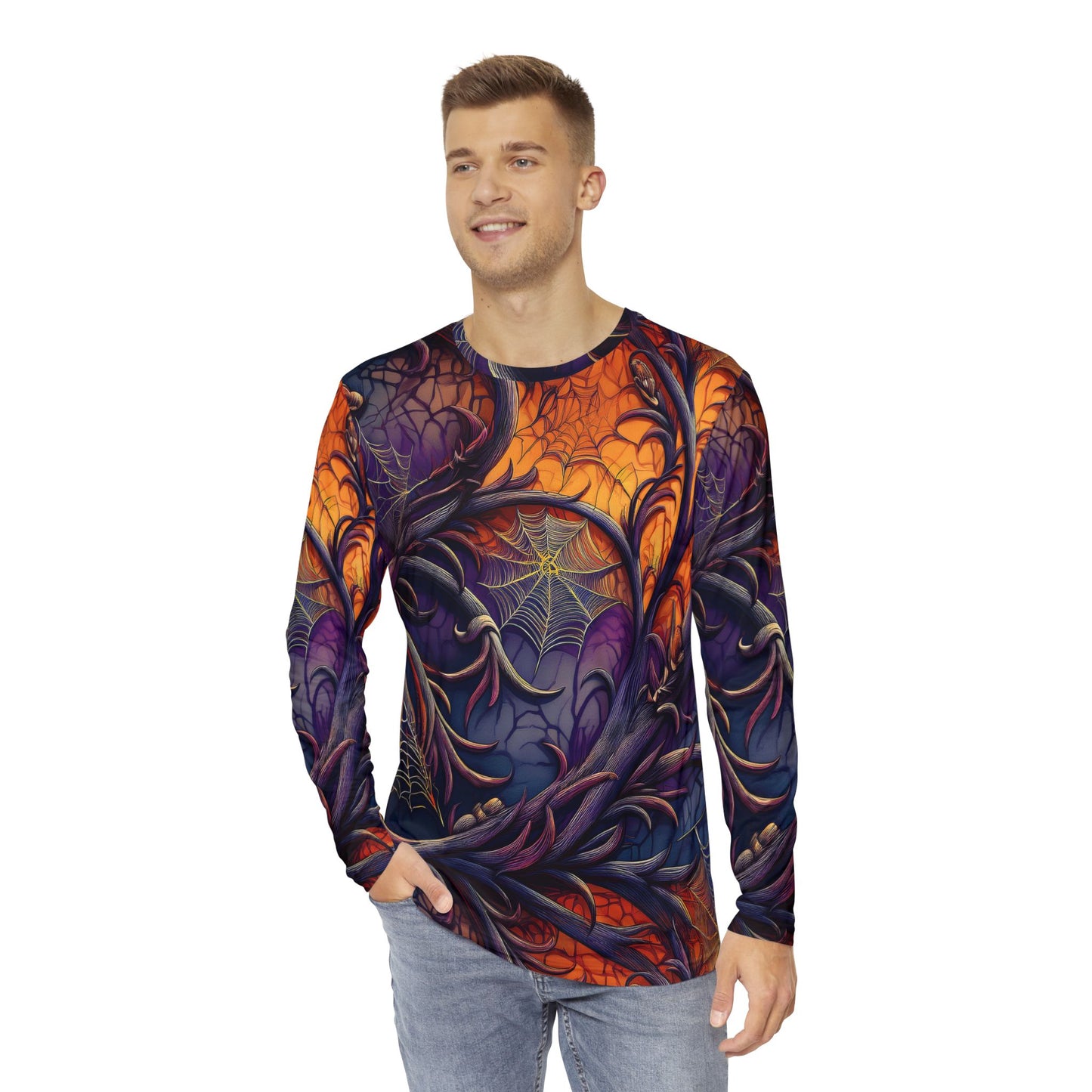 Vibrant Halloween Long Sleeve Unisex Top, Spiderweb Shirt - Vibrant Halloween Spiderweb Visceral Goth