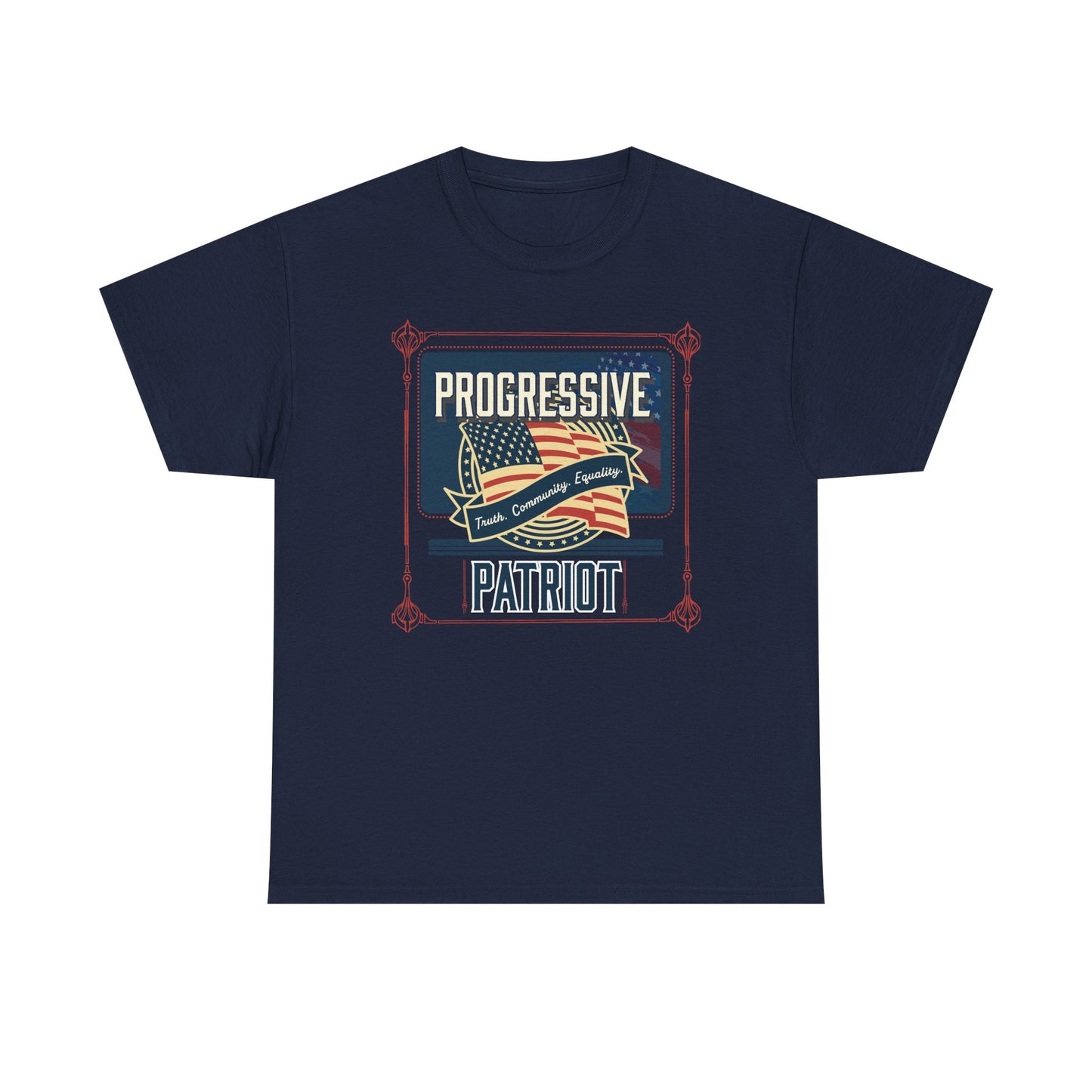Progressive Patriot- Unisex Heavy Cotton Tee, Retro T-Shirt, Casual Wear, Gift for Activists, Independence Day, Protests, Everyday Apparel