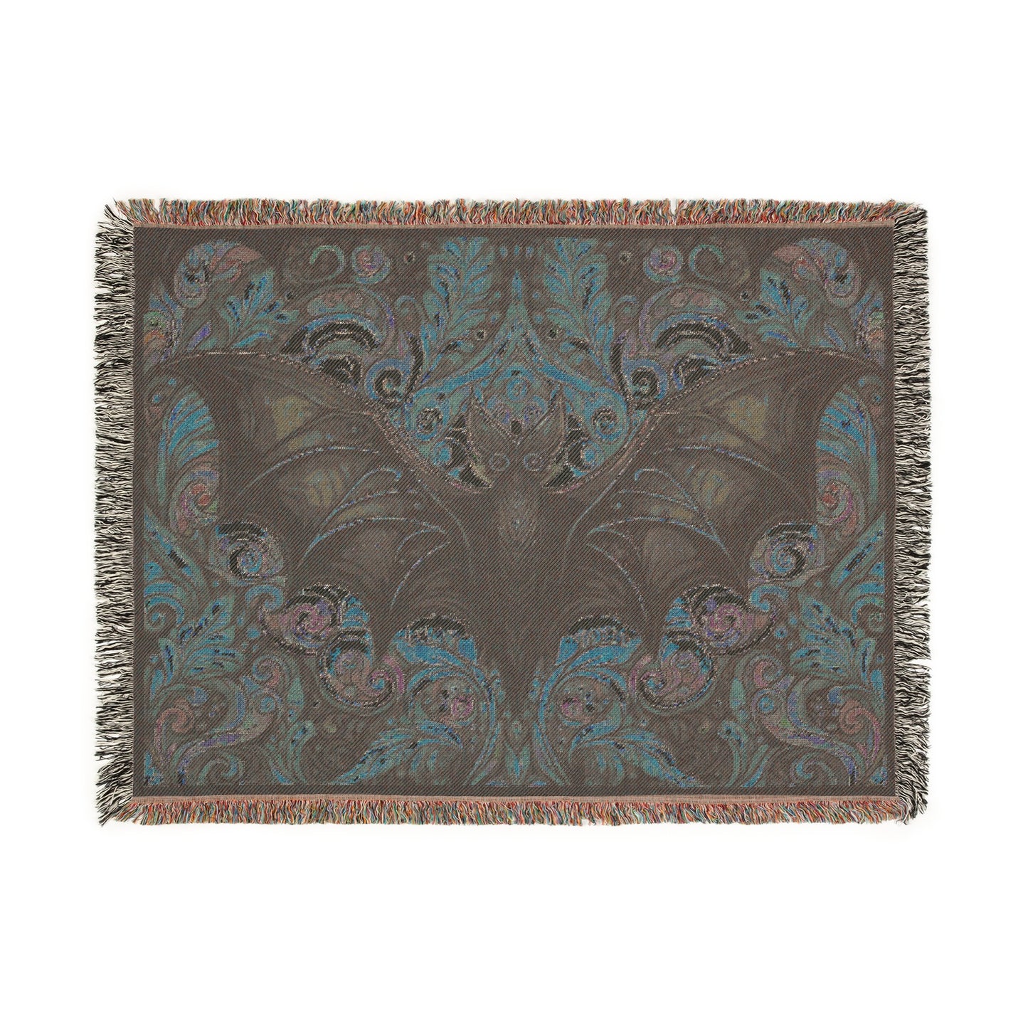 Psychedelic Bat- Woven Blanket, Cozy Throw, Home Decor, Halloween Gift, Gothic Blanket, Unique Gift for Bat Lovers, Goths