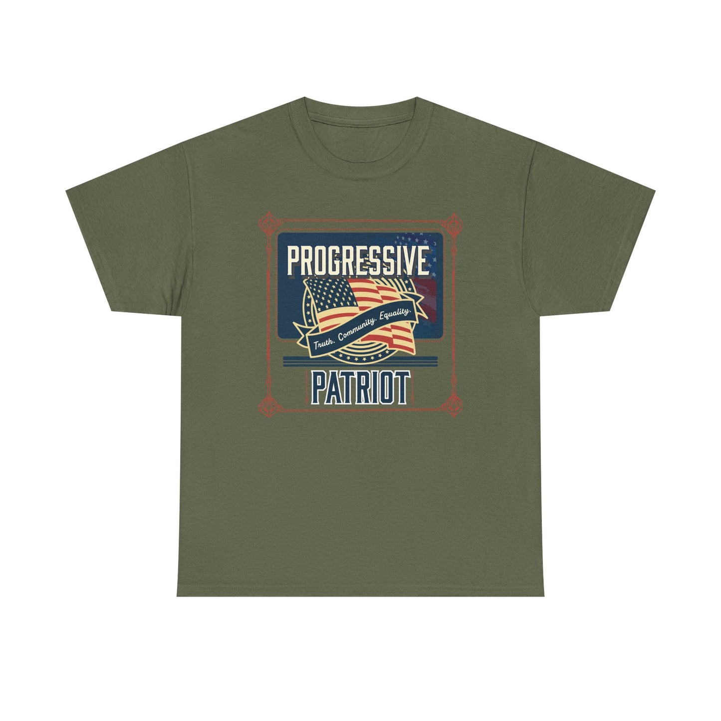 Progressive Patriot- Unisex Heavy Cotton Tee, Retro T-Shirt, Casual Wear, Gift for Activists, Independence Day, Protests, Everyday Apparel