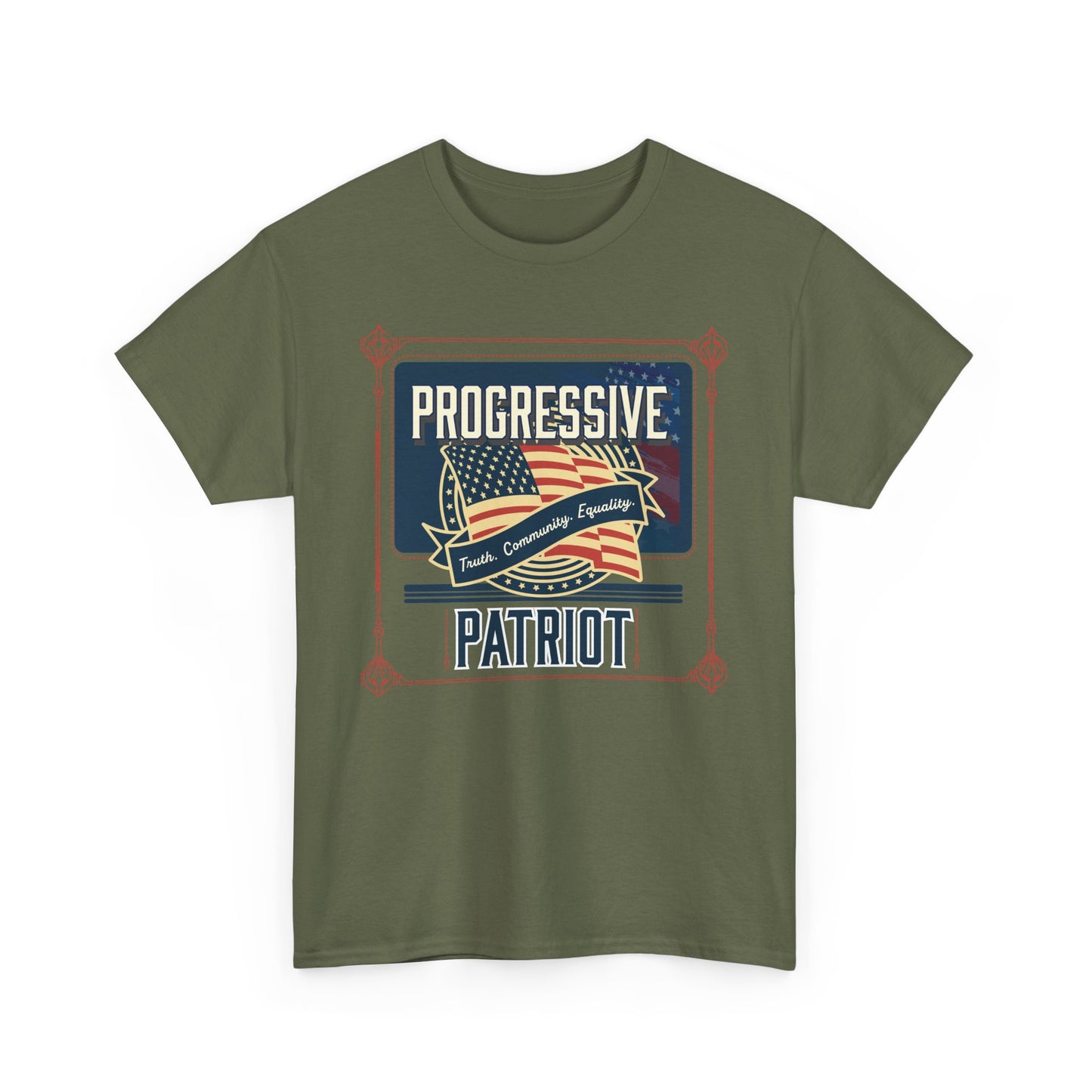 Progressive Patriot- Unisex Heavy Cotton Tee, Retro T-Shirt, Casual Wear, Gift for Activists, Independence Day, Protests, Everyday Apparel