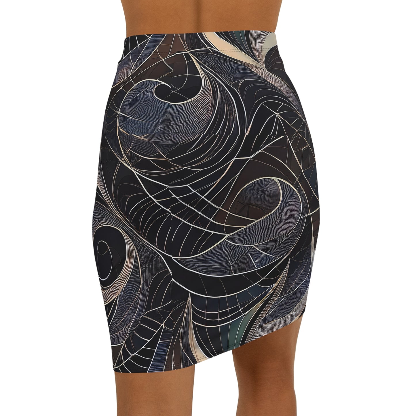 Black and White Paisley Spiderwebs - Halloween Pencil Skirt