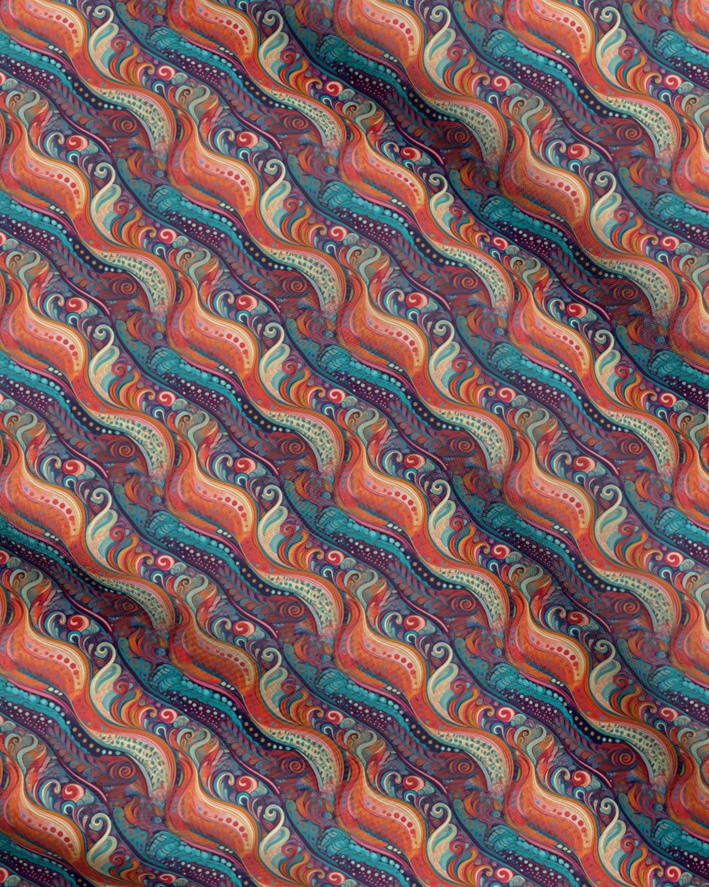 Repeat Pattern Fabric, Vibrant and Swirling diagonal Waves