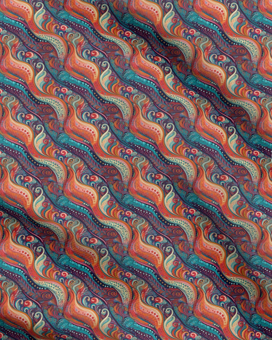 Repeat Pattern Fabric, Vibrant and Swirling diagonal Waves