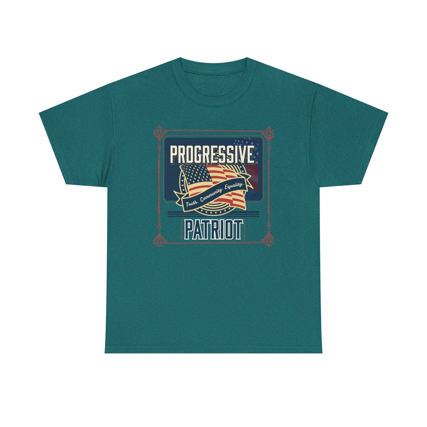Progressive Patriot- Unisex Heavy Cotton Tee, Retro T-Shirt, Casual Wear, Gift for Activists, Independence Day, Protests, Everyday Apparel