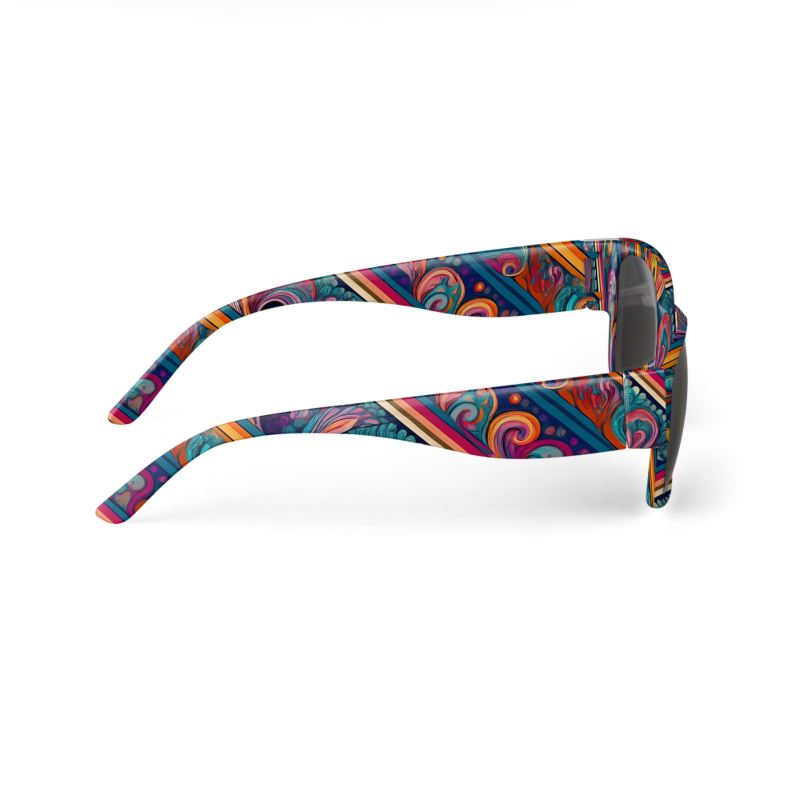 Sunglasses, colorful swirls and stripes
