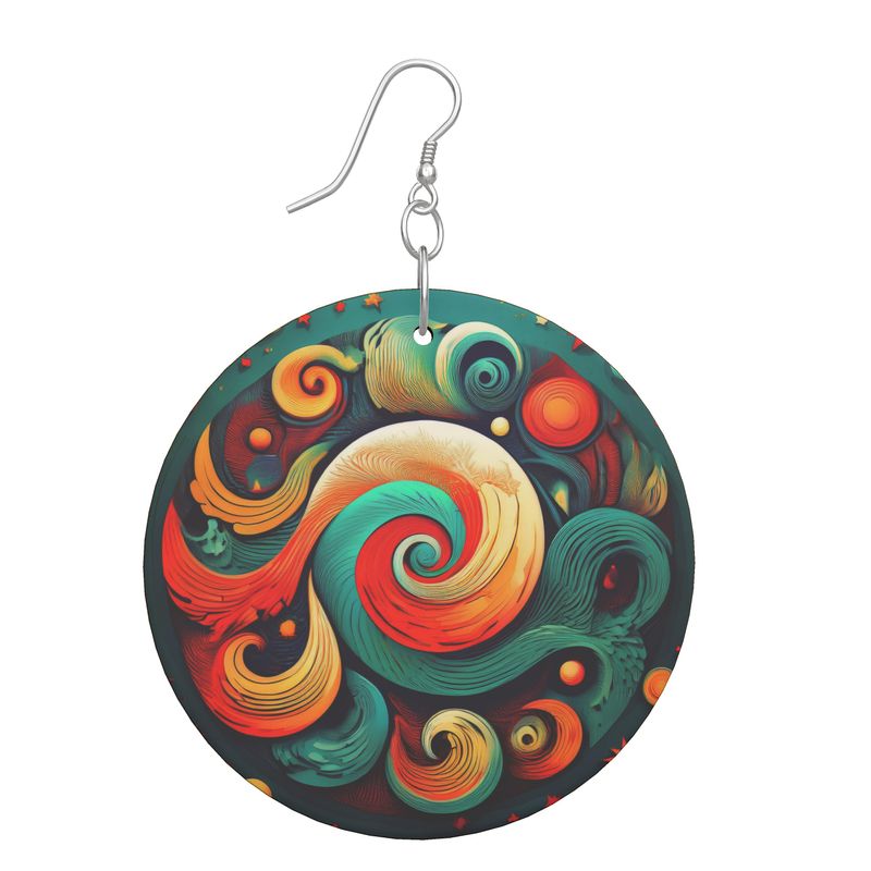 Wooden Earrings Organic Shapes, Vivid spiral