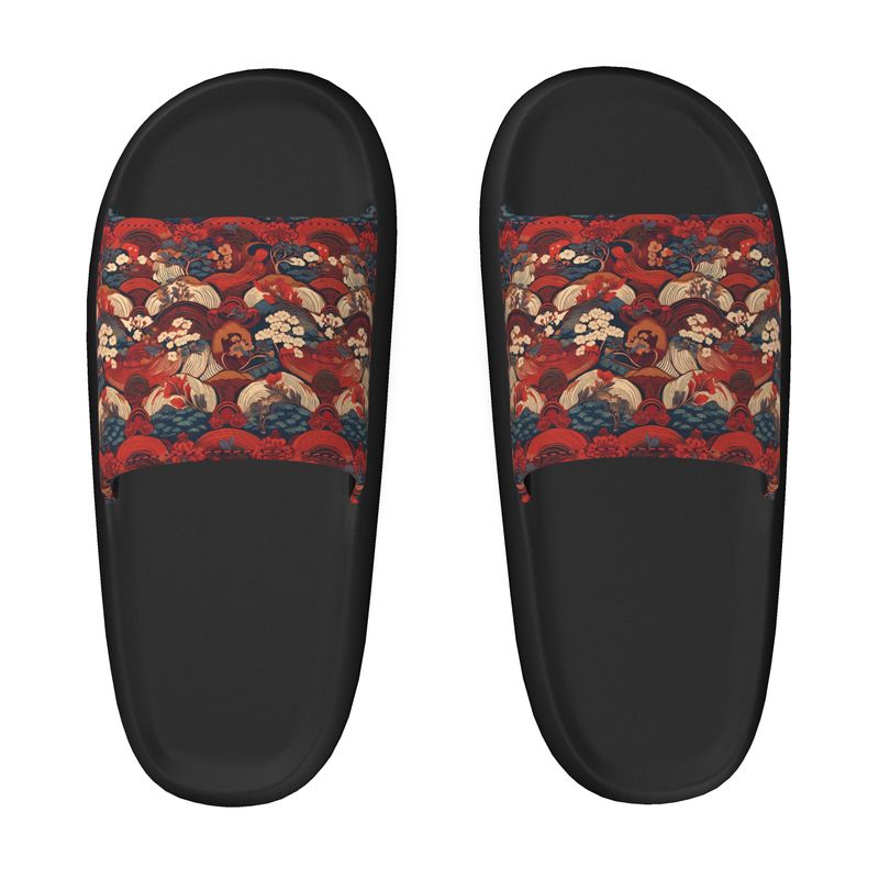 Pillow Slider Shoes - Red Lace and Pink Blossoms