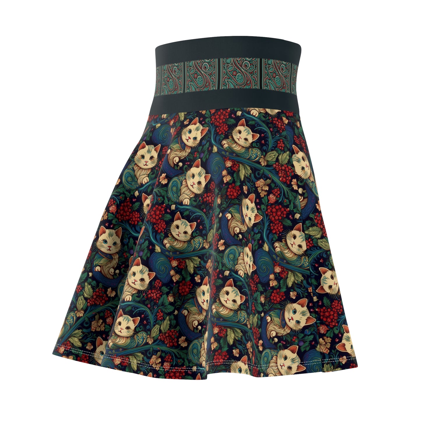 Whimsical Cat Print Skater Skirt for Women - Fun and Playful Design
