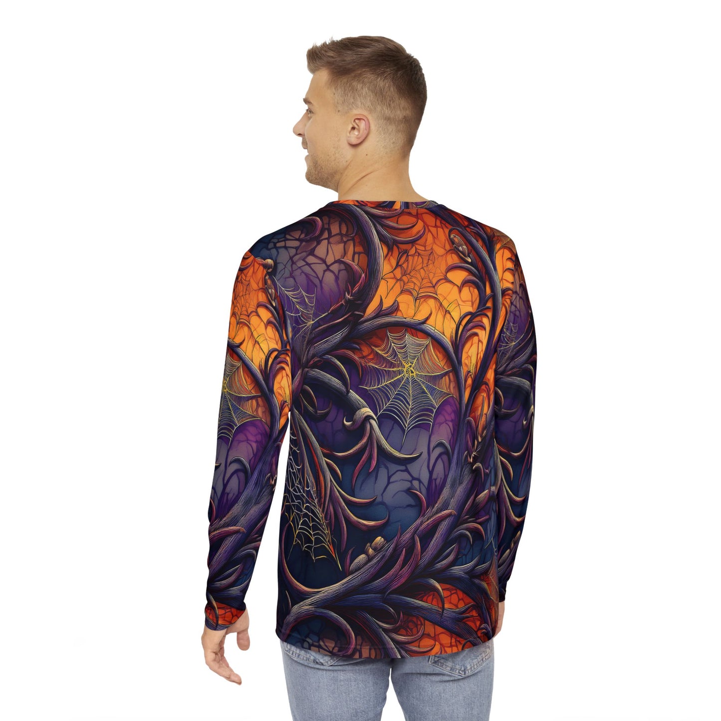 Vibrant Halloween Long Sleeve Unisex Top, Spiderweb Shirt - Vibrant Halloween Spiderweb Visceral Goth