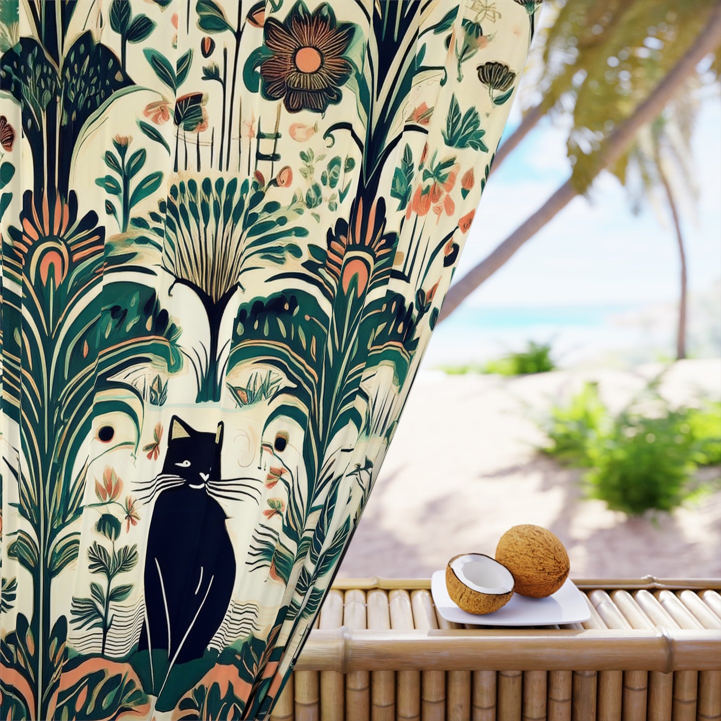 Blackout Window Curtain| Botanical Black Cat Curtain