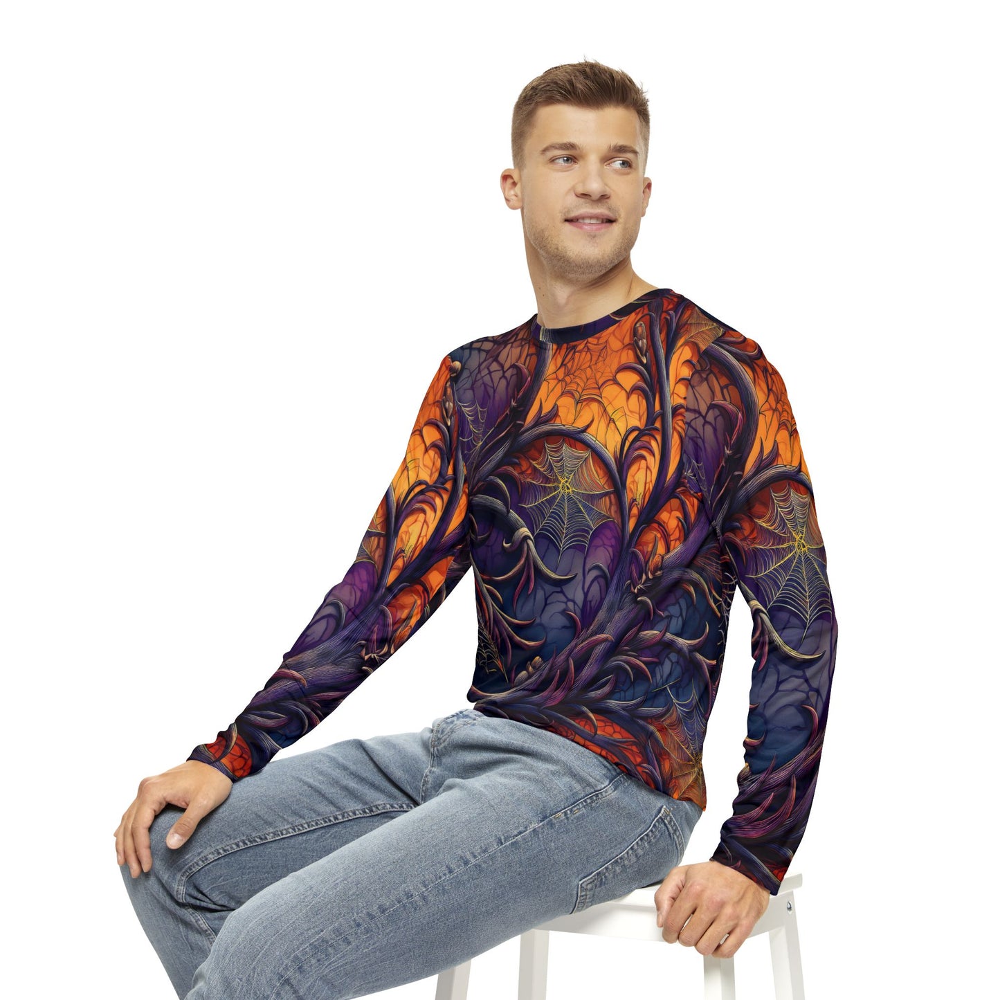 Vibrant Halloween Long Sleeve Unisex Top, Spiderweb Shirt - Vibrant Halloween Spiderweb Visceral Goth