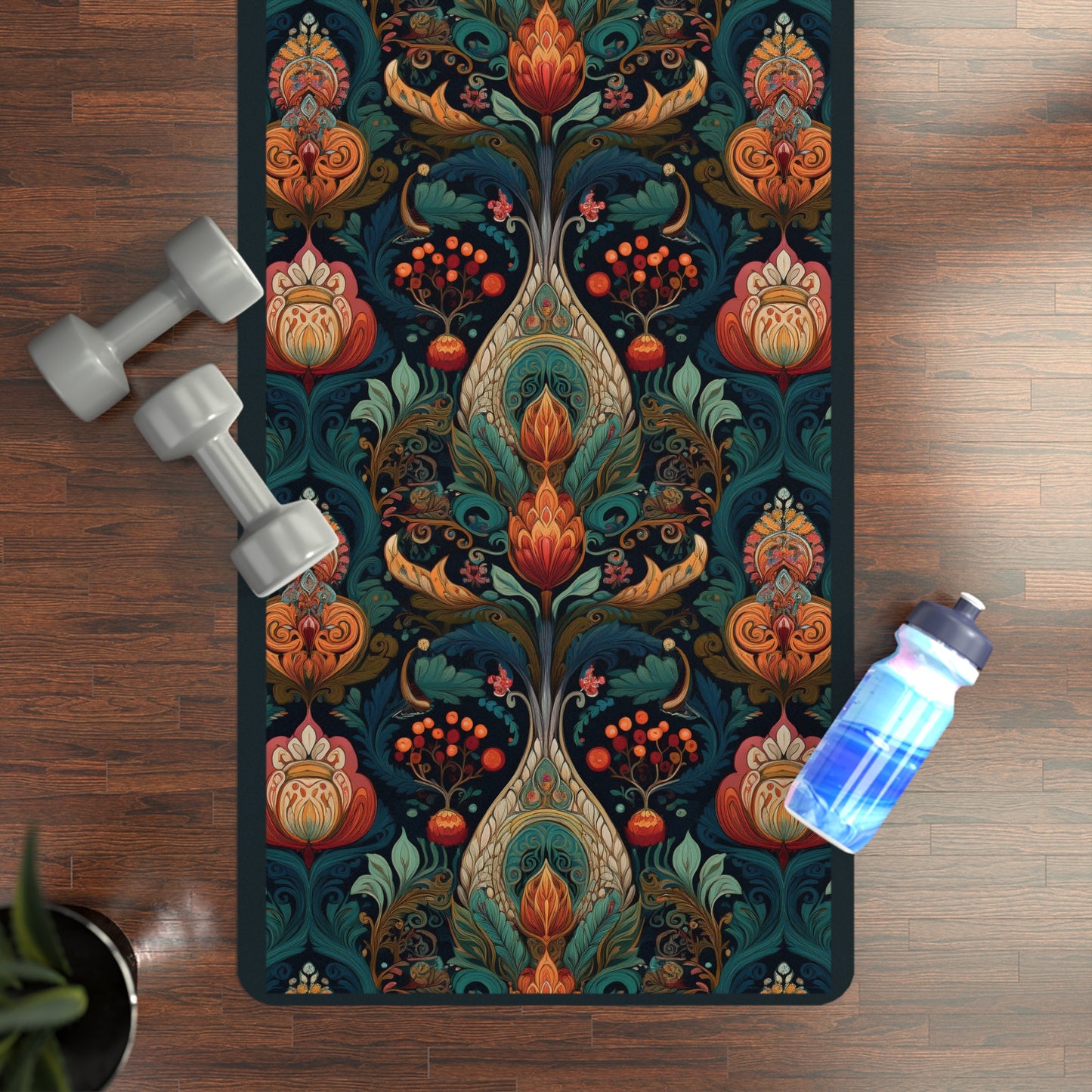 Art Nouveau Floral Rubber Yoga Mat — Non-Slip Decorative Practice Mat