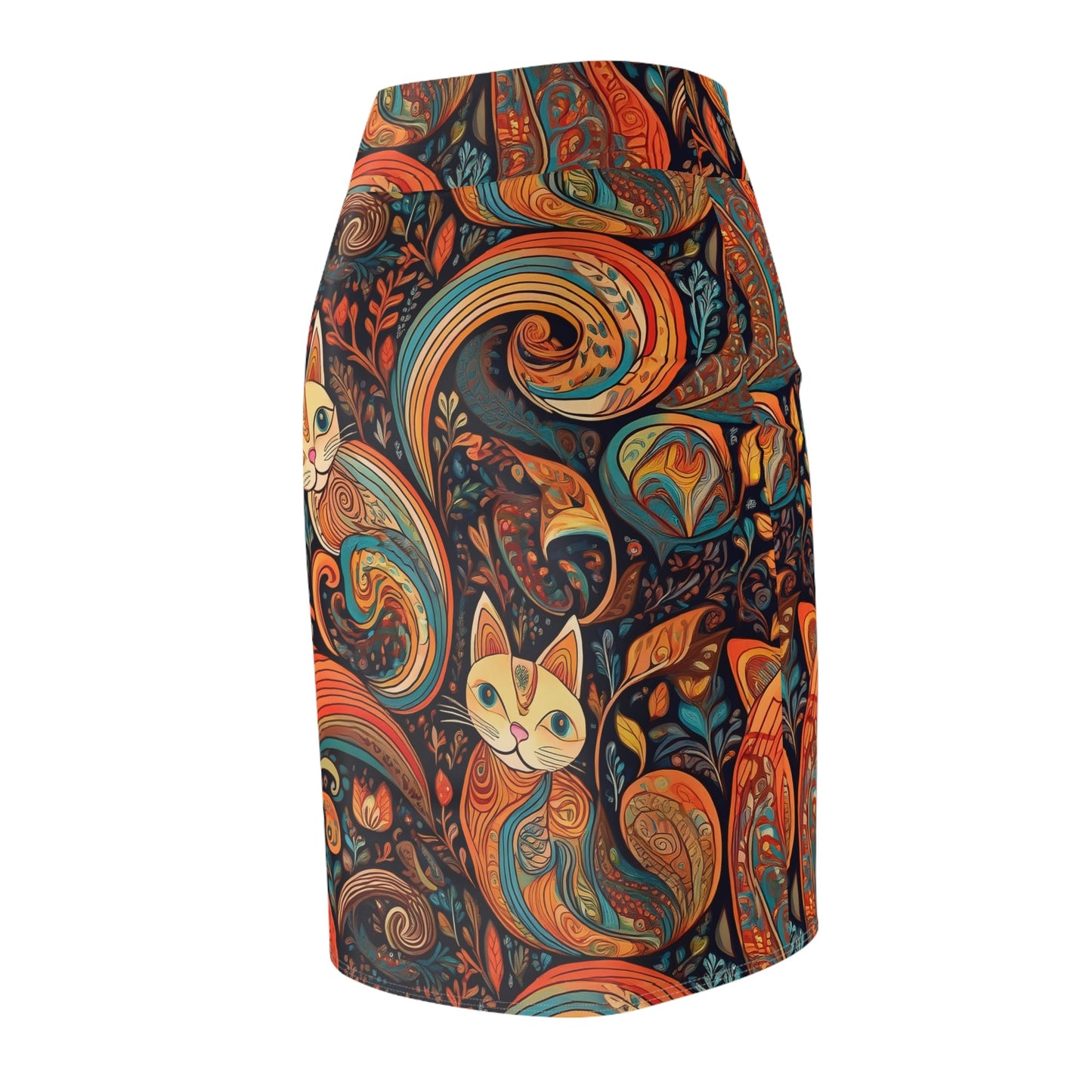 Bohemian Cat Print Women’s Pencil Skirt - Stylish & Unique Fashion Statement - All Over Prints