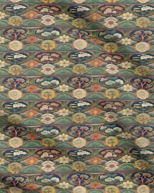 Repeat Pattern Fabric - Vibrant Korean inspired tree and floral design