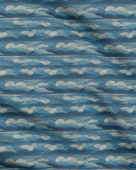 Repeat Pattern Fabric - Lines of Blue Clouds