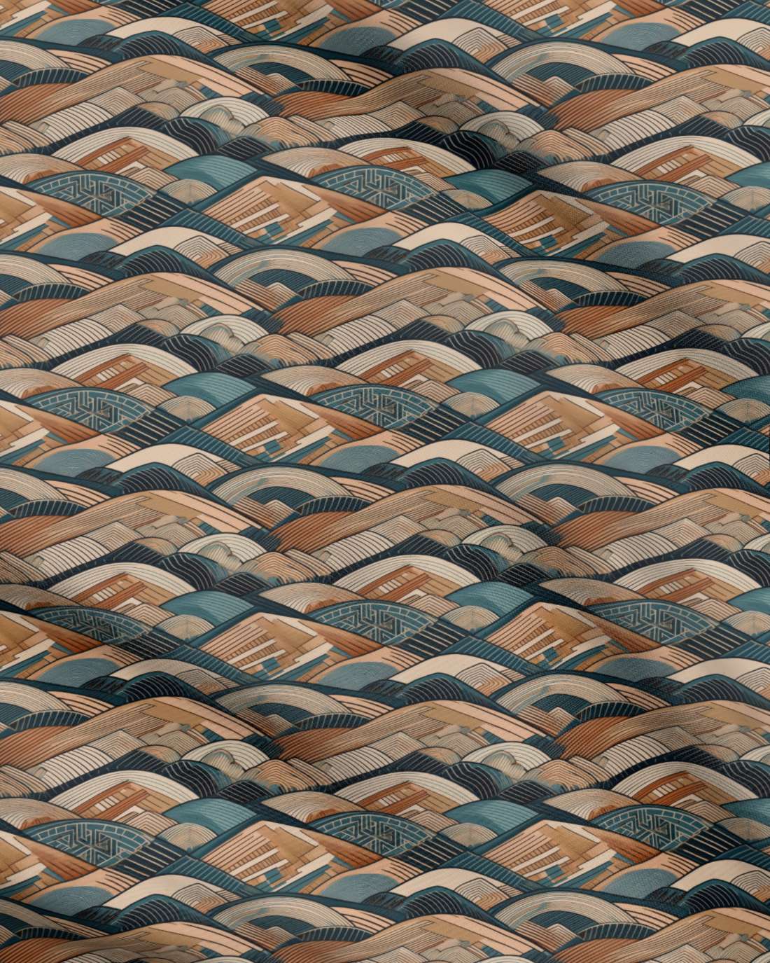 Repeat Pattern Fabric - Complimentary Warm and Cool Geometric Hills