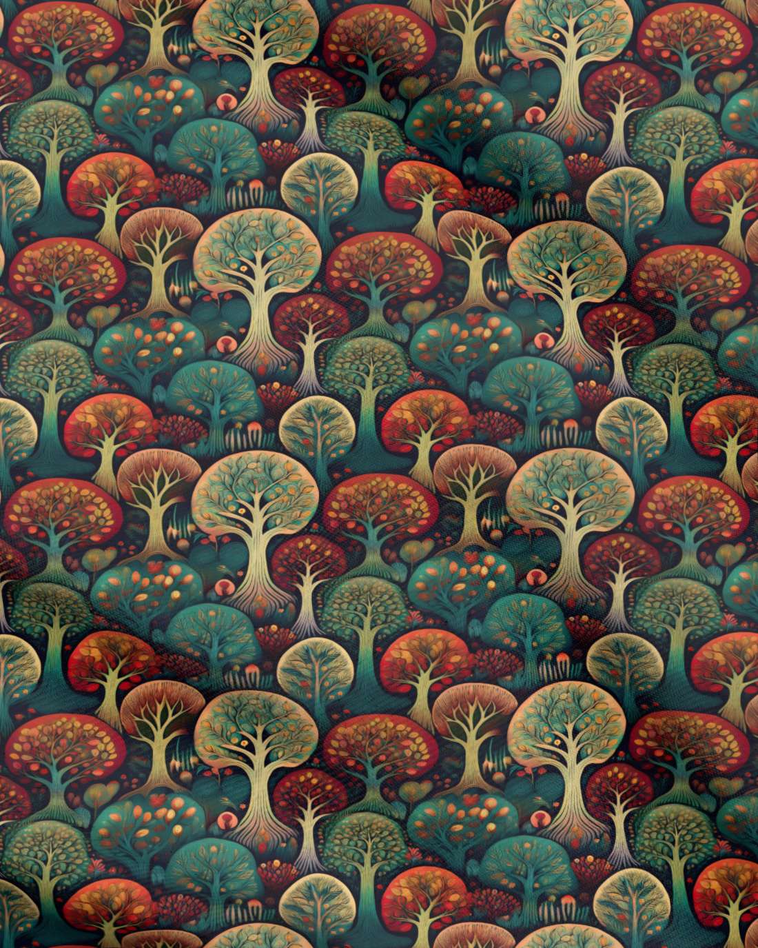 Repeat Pattern Fabric - Colorful Deco Trees