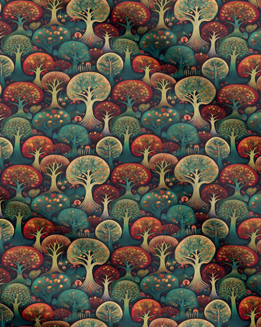 Repeat Pattern Fabric - Colorful Deco Trees