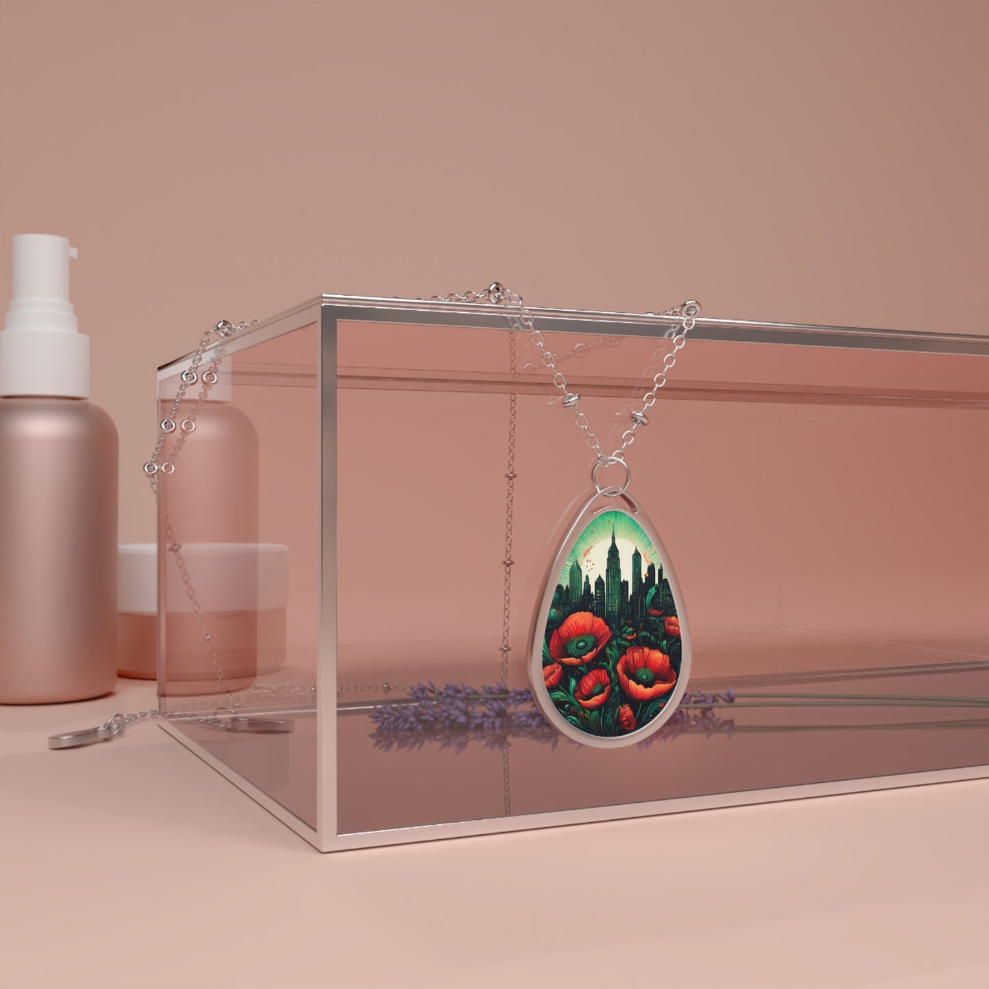 Emerald City Pendant, Poppy Field Charm, Colorful Oval Necklace, Wizard of Oz, Oz Jewelry,