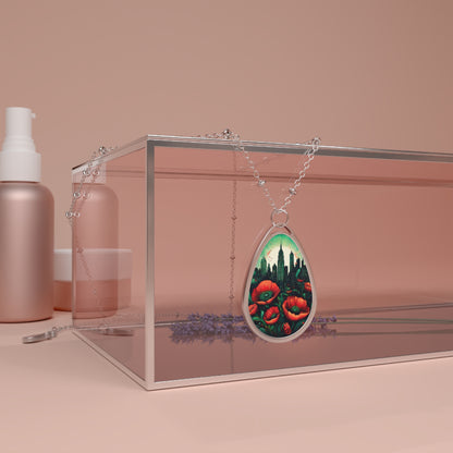 Emerald City Pendant, Poppy Field Charm, Colorful Oval Necklace, Wizard of Oz, Oz Jewelry,