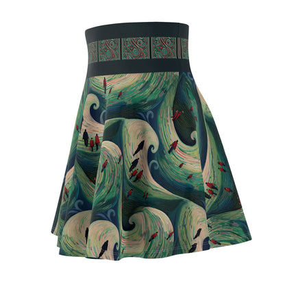 Skater Skirt - Walking on Ocean Waves - Nautical Theme - Women's Fashion