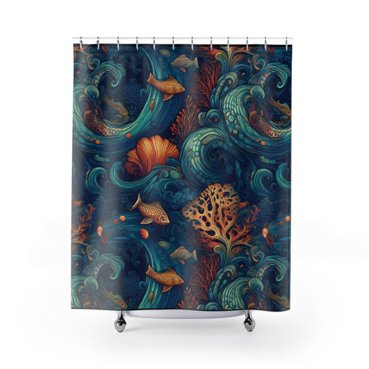 Ocean Reef-Inspired Shower Curtain with Vibrant Marine Life Design