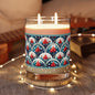 Scented Candle — 11oz Glass Candle with Red Floral Art Deco Pattern