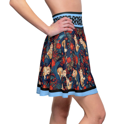 Whimsical Cat Print Skater Skirt for Women - Fun and Playful Design