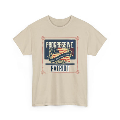 Progressive Patriot- Unisex Heavy Cotton Tee, Retro T-Shirt, Casual Wear, Gift for Activists, Independence Day, Protests, Everyday Apparel