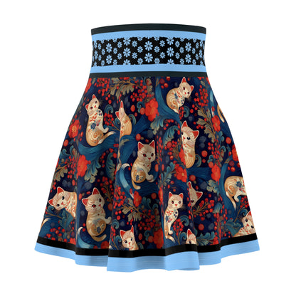 Whimsical Cat Print Skater Skirt for Women - Fun and Playful Design