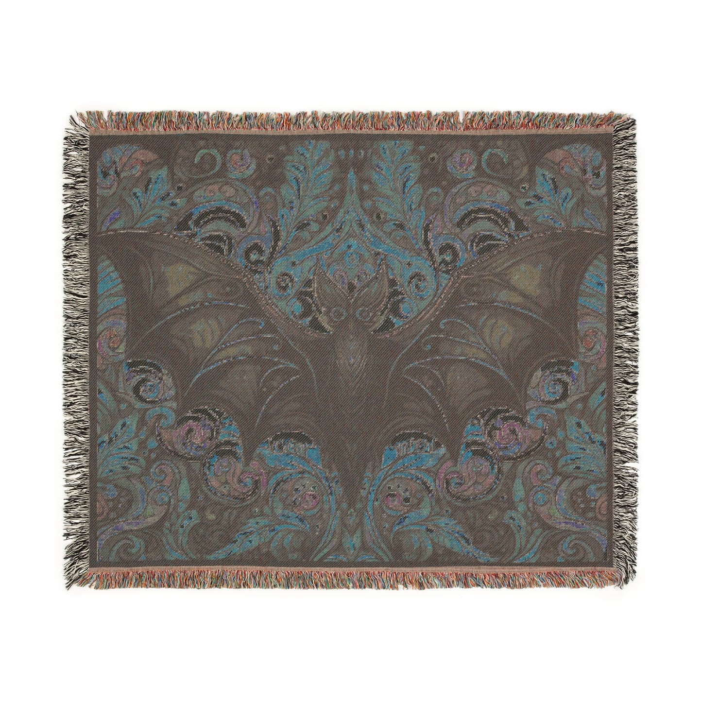 Psychedelic Bat- Woven Blanket, Cozy Throw, Home Decor, Halloween Gift, Gothic Blanket, Unique Gift for Bat Lovers, Goths