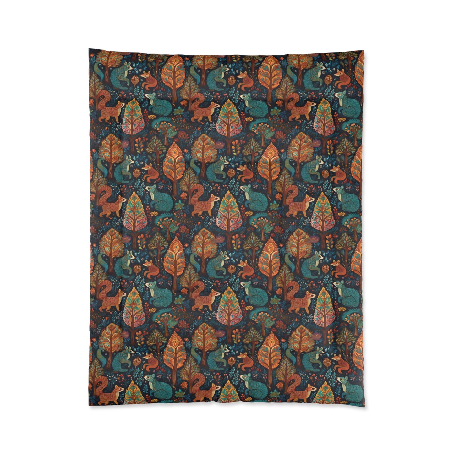 Woodland Critter Comforter - Autumn Fox & Squirrel Pattern Cozy Bedding