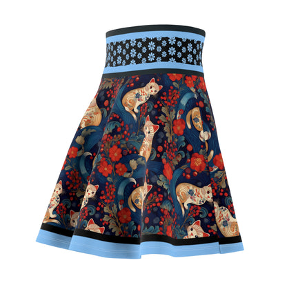 Whimsical Cat Print Skater Skirt for Women - Fun and Playful Design