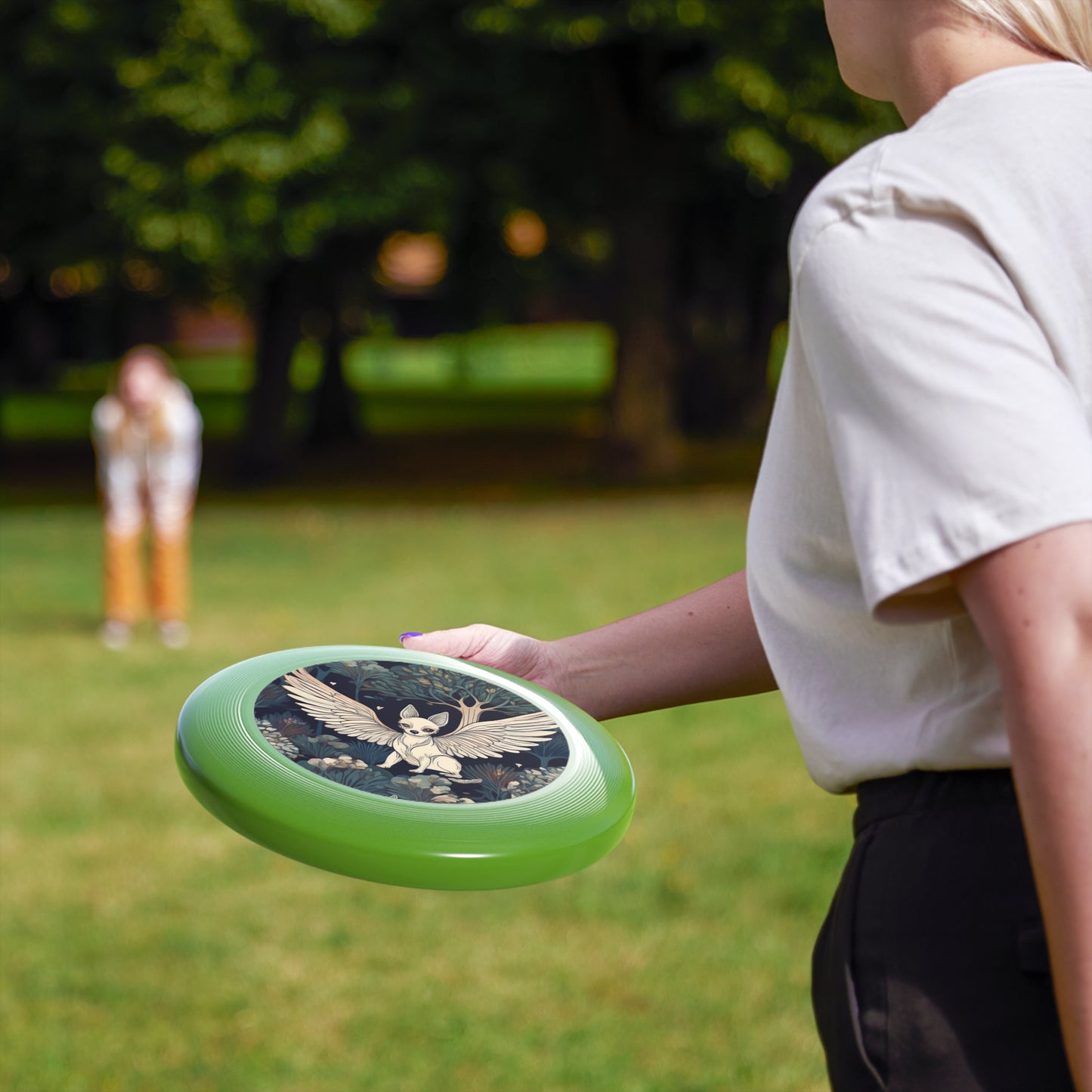 Artistic Frisbee with Whimsical Flying Dog and Orchard Design, Outdoor Fun, Gift for Nature Lovers, Unique Frisbee for Kids & Adults