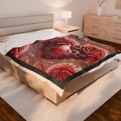Plush Blanket, Heart Rose Design - Cozy Throw, Soft Bedding, Valentine's Day Gift, Anatomical Heart Decor, Romantic Home Decor