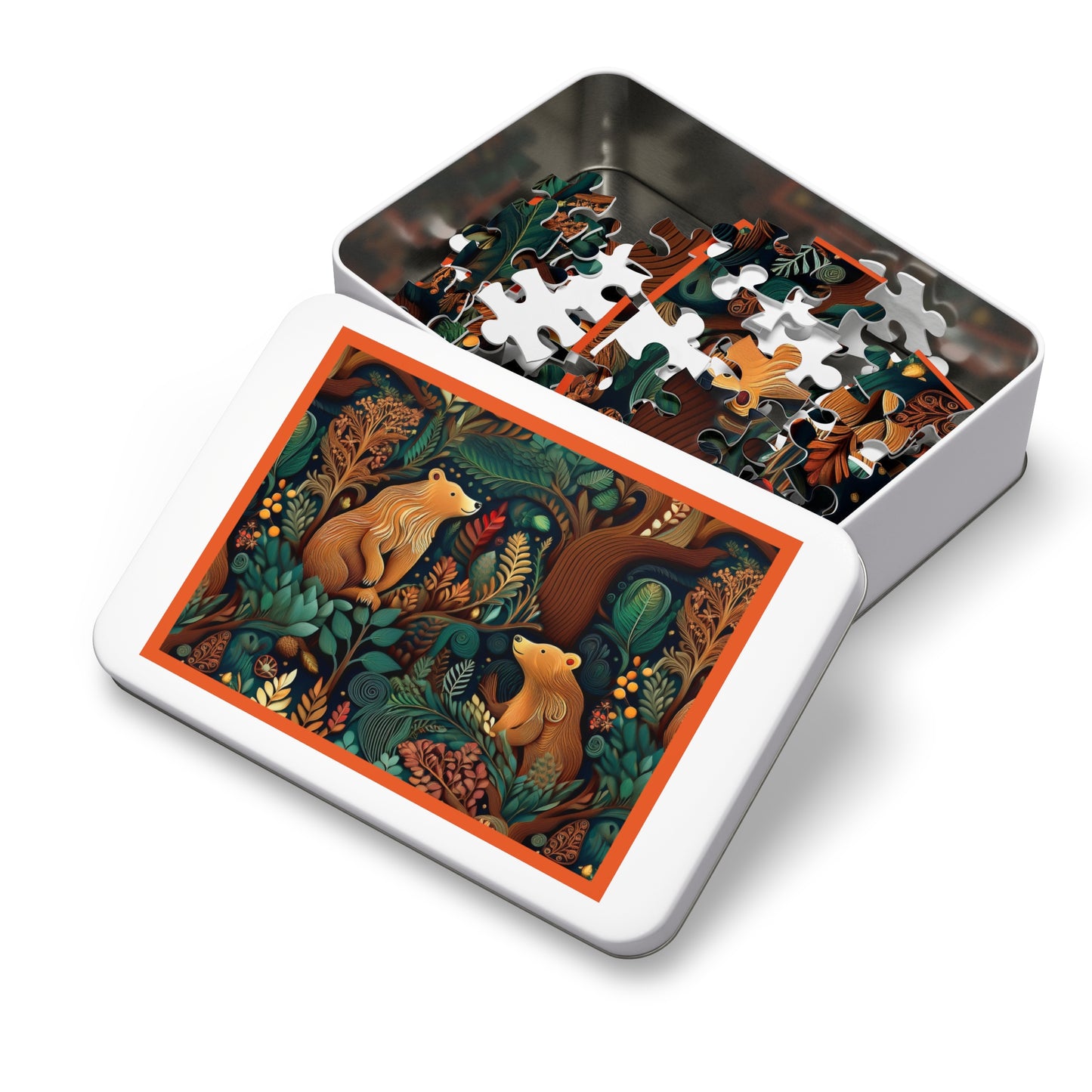 Nature-Inspired Bear Jigsaw Puzzle with Tin - Perfect for Family Fun and Gift-Giving