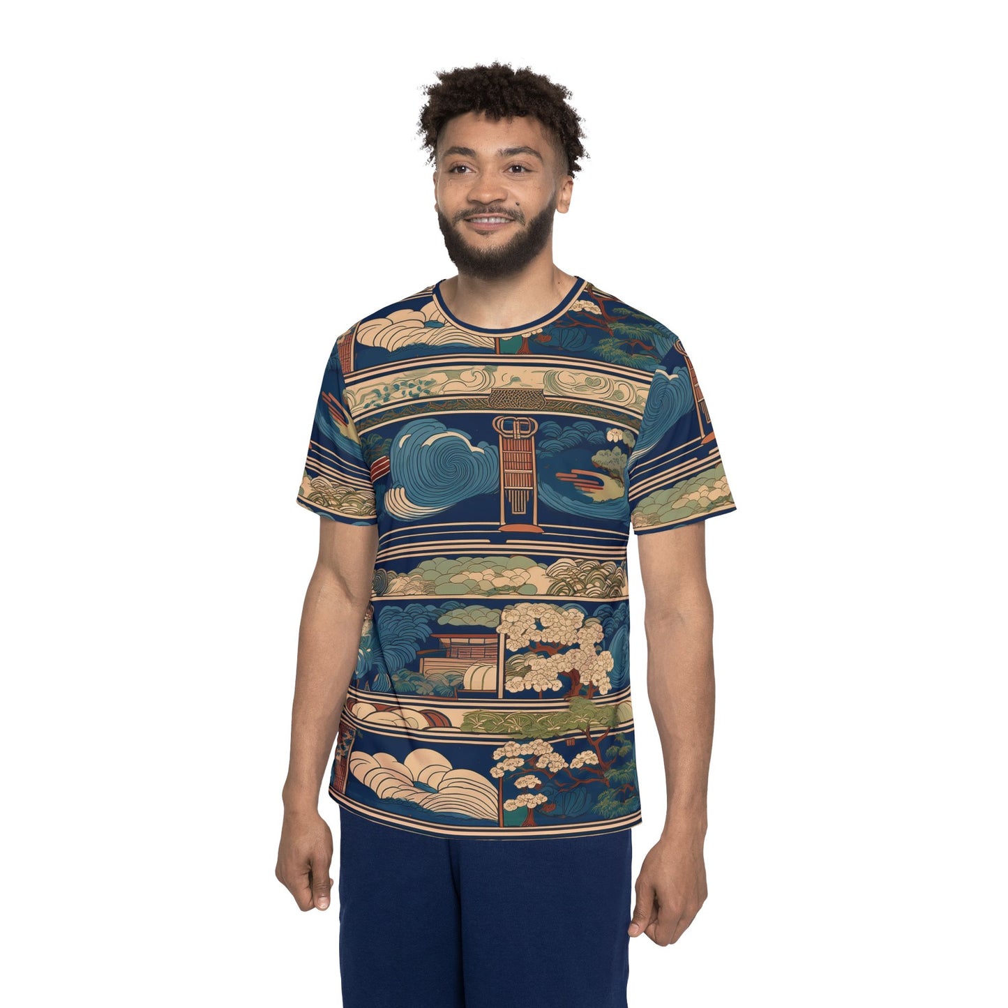 Men's Sports Jersey - Vintage Japanese Inspired Landscape Design