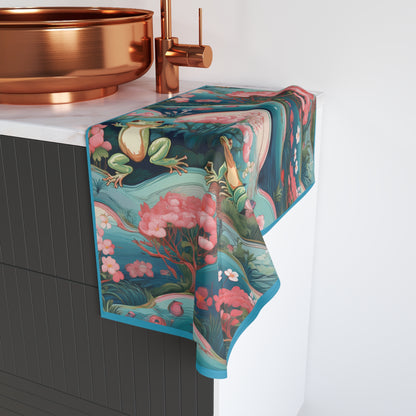 Whimsical Frog Pattern Hand Towel - Nature-Inspired Bathroom Decor