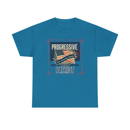 Progressive Patriot- Unisex Heavy Cotton Tee, Retro T-Shirt, Casual Wear, Gift for Activists, Independence Day, Protests, Everyday Apparel