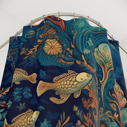 Oceanic Dream Shower Curtain, Nautical Bathroom Decor, Aquatic Theme, Bathroom Gift, Coastal Vibes, Fish Pattern