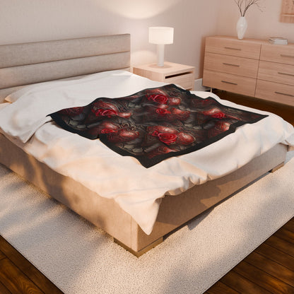 Plush Blanket, Heart Rose Design - Cozy Throw, Soft Bedding, Valentine's Day Gift, Anatomical Heart Decor, Romantic Home Decor