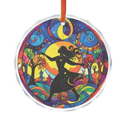 Crystal Ornament — Stained Glass Dancing Moon Woman Holiday Decoration