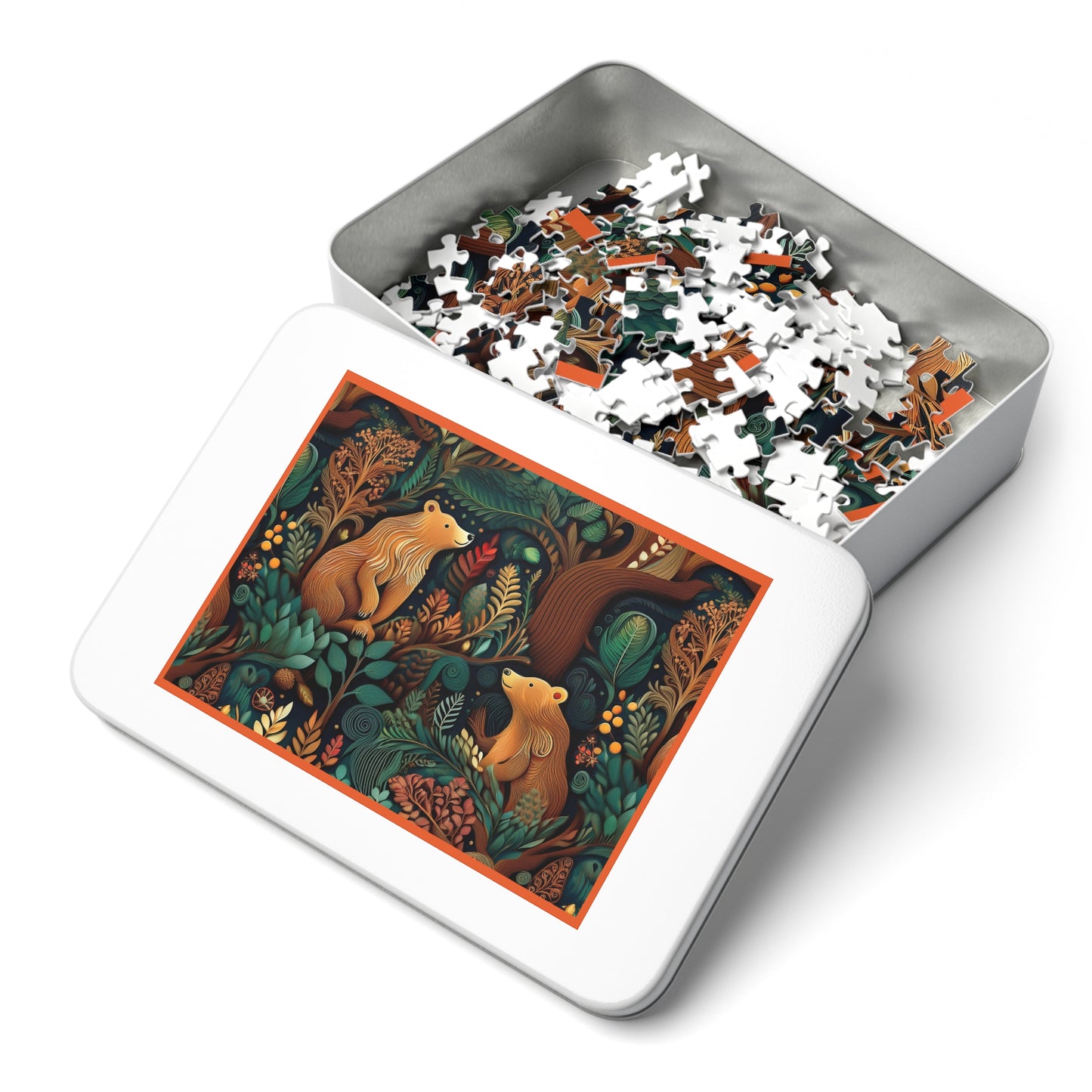 Nature-Inspired Bear Jigsaw Puzzle with Tin - Perfect for Family Fun and Gift-Giving