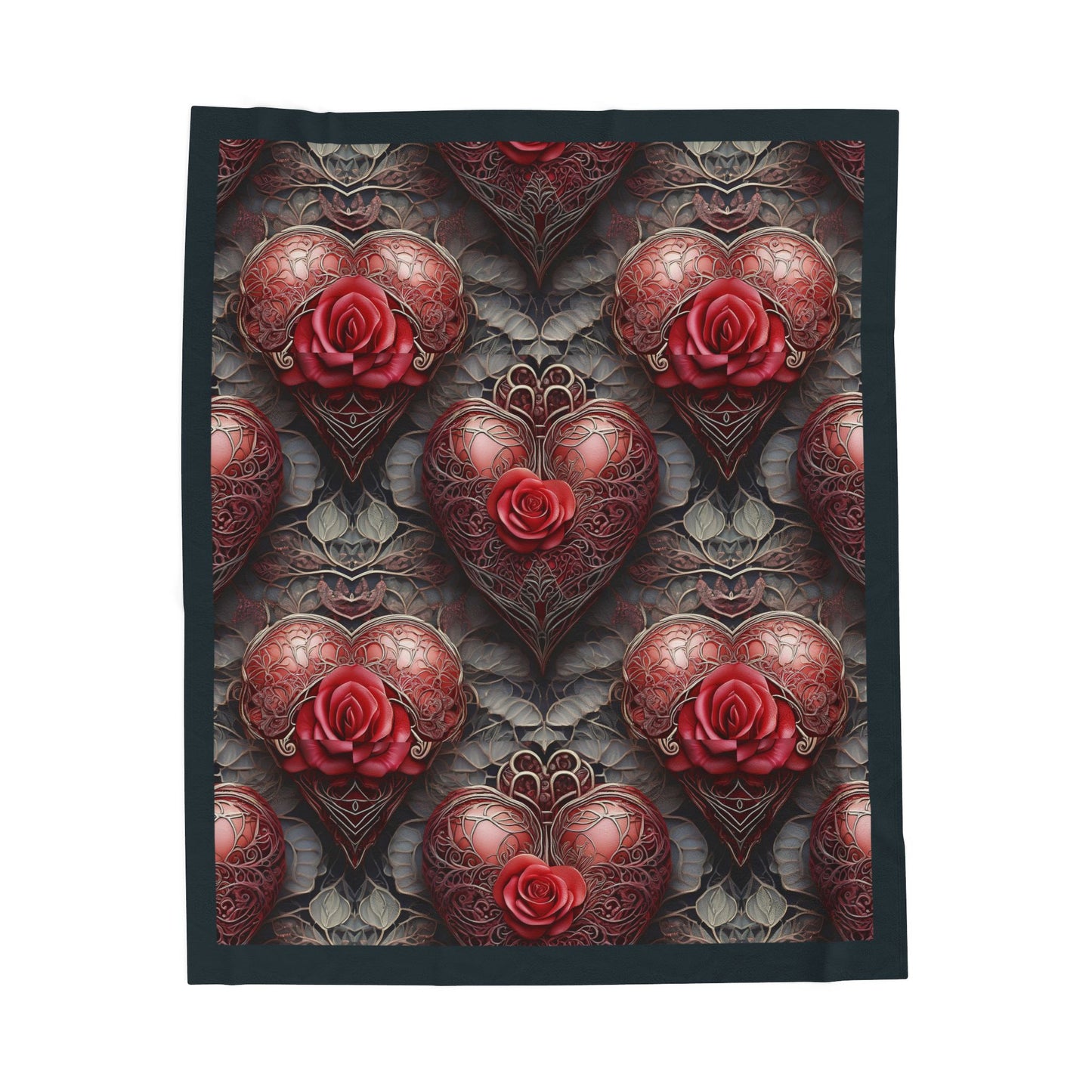 Plush Blanket, Heart Rose Design - Cozy Throw, Soft Bedding, Valentine's Day Gift, Anatomical Heart Decor, Romantic Home Decor