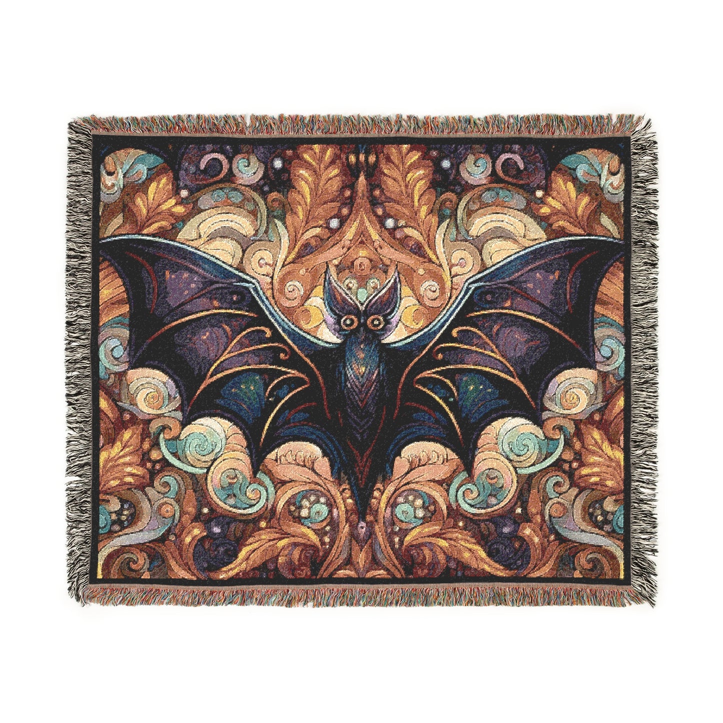Psychedelic Bat- Woven Blanket, Cozy Throw, Home Decor, Halloween Gift, Gothic Blanket, Unique Gift for Bat Lovers, Goths